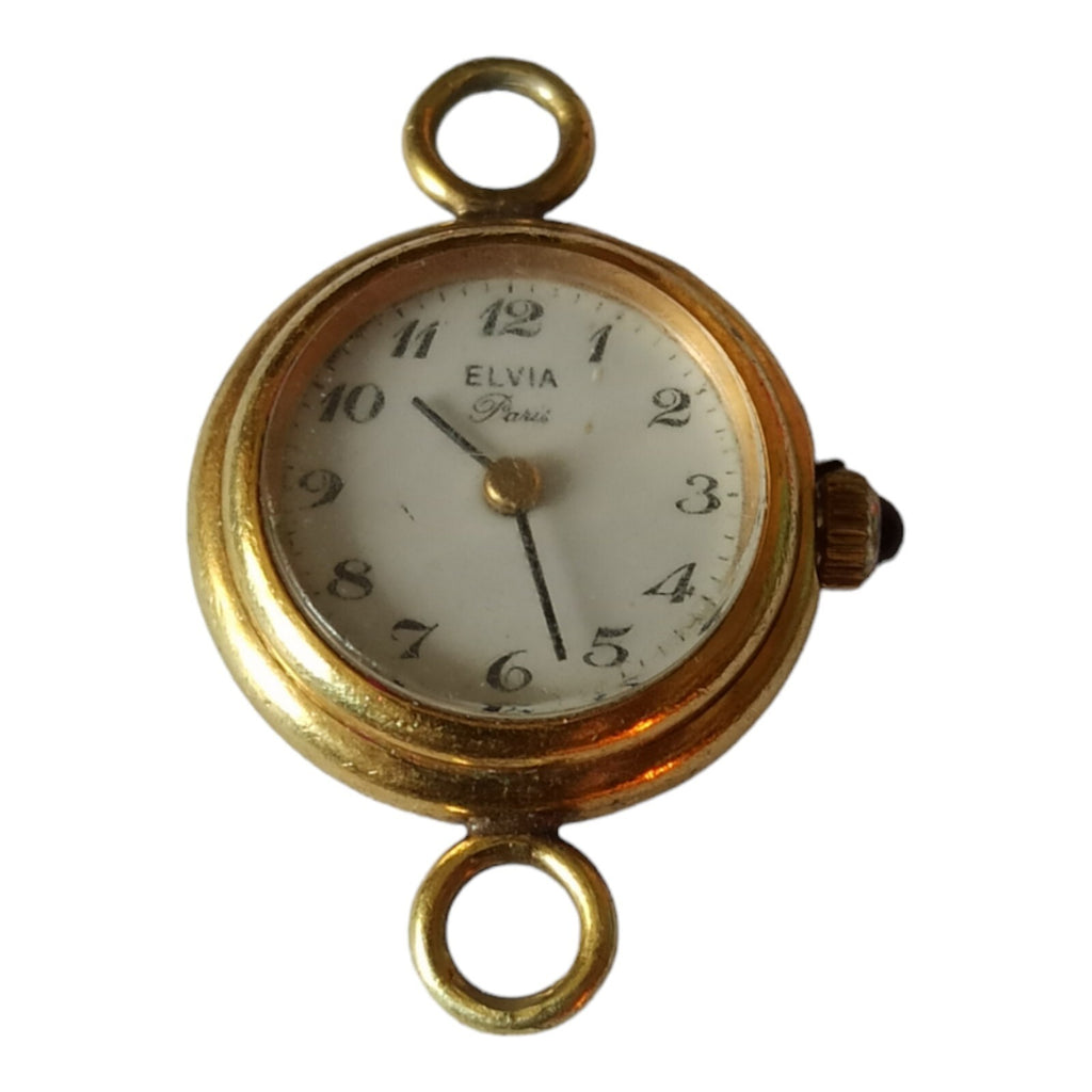 Montre pendentif vintage femme Elvia Paris cadran rond doré ancien