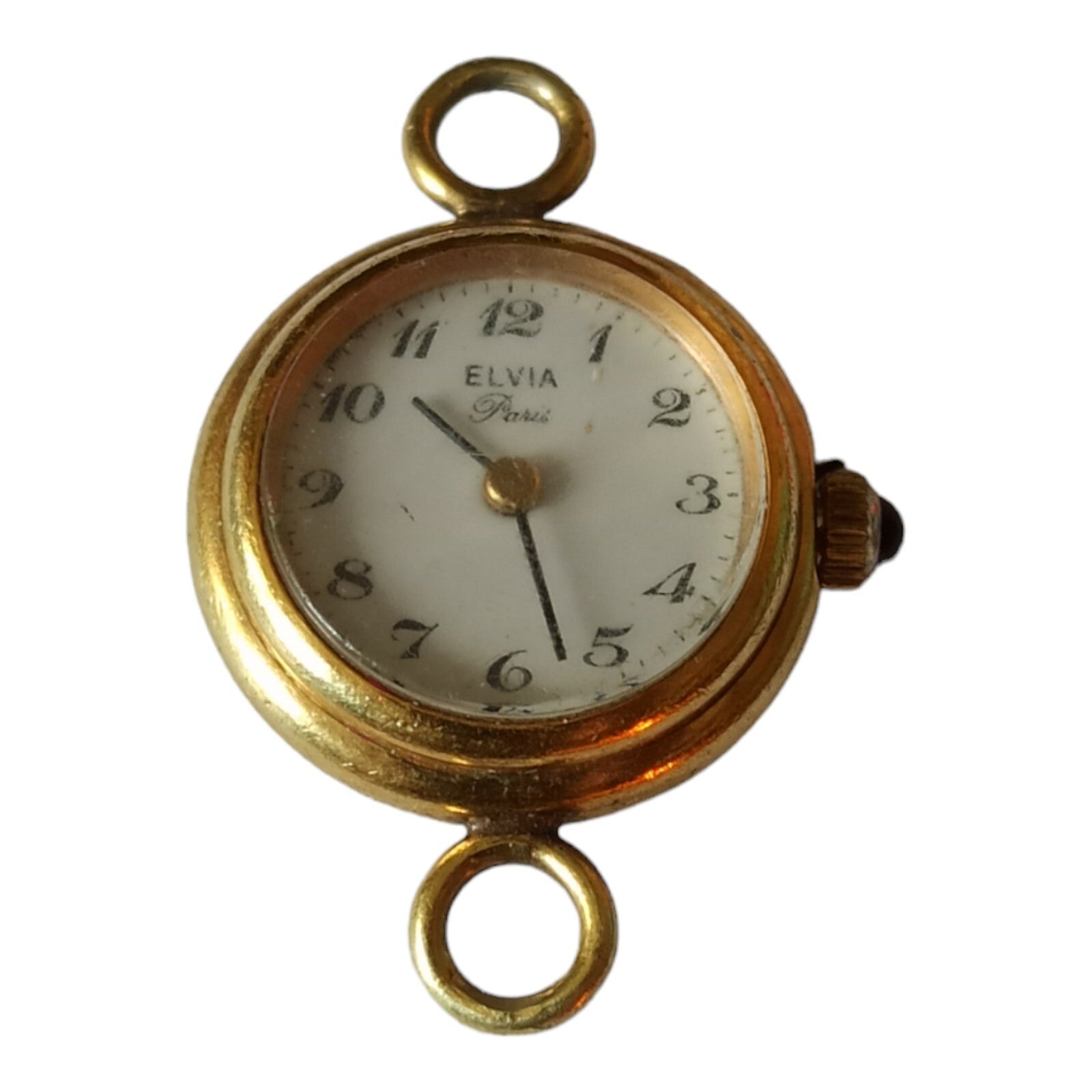 Montre pendentif vintage femme Elvia Paris cadran rond doré ancien