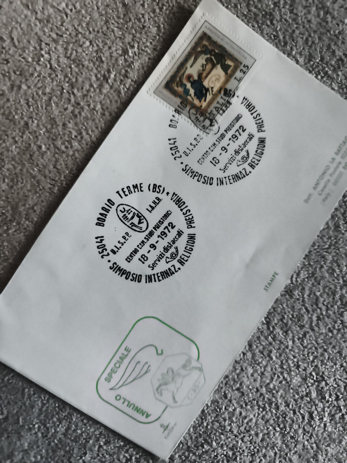 Lettre premier jour Italie 1972 oblitération Boario Terme philatélie religion