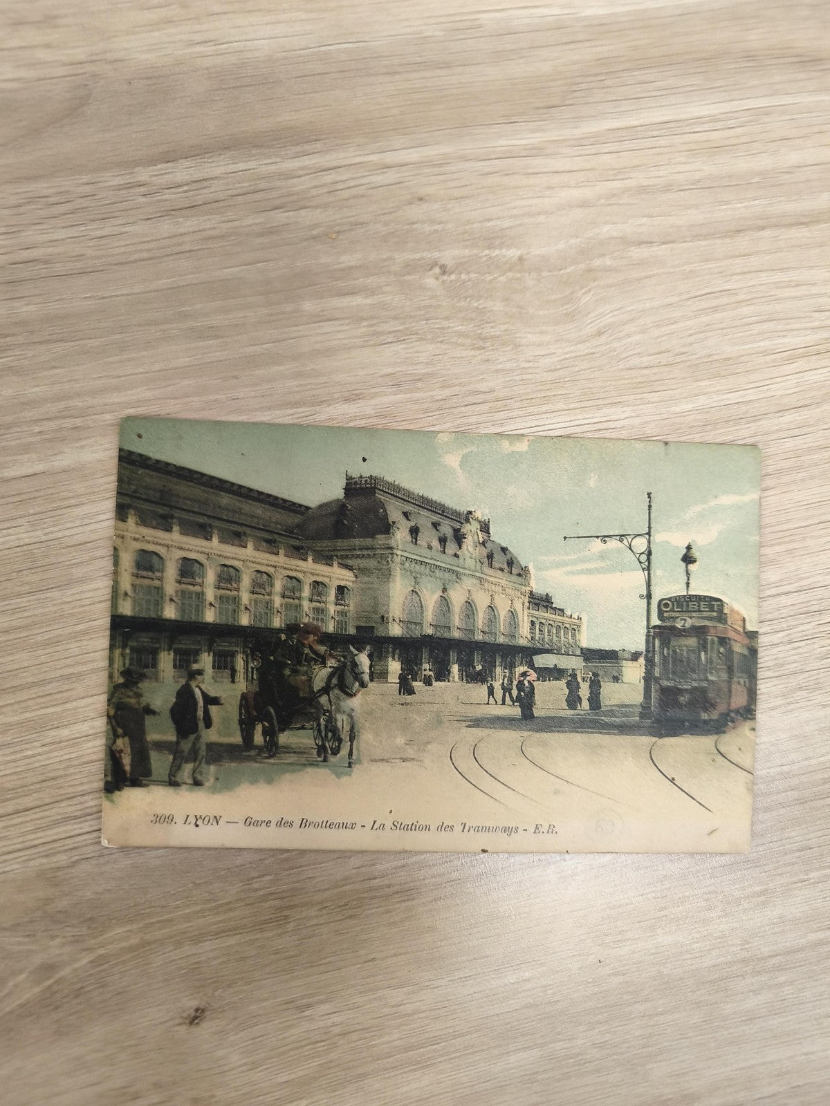 Ancienne carte postale Lyon Gare Brotteaux tramway, CPA illustrée vintage