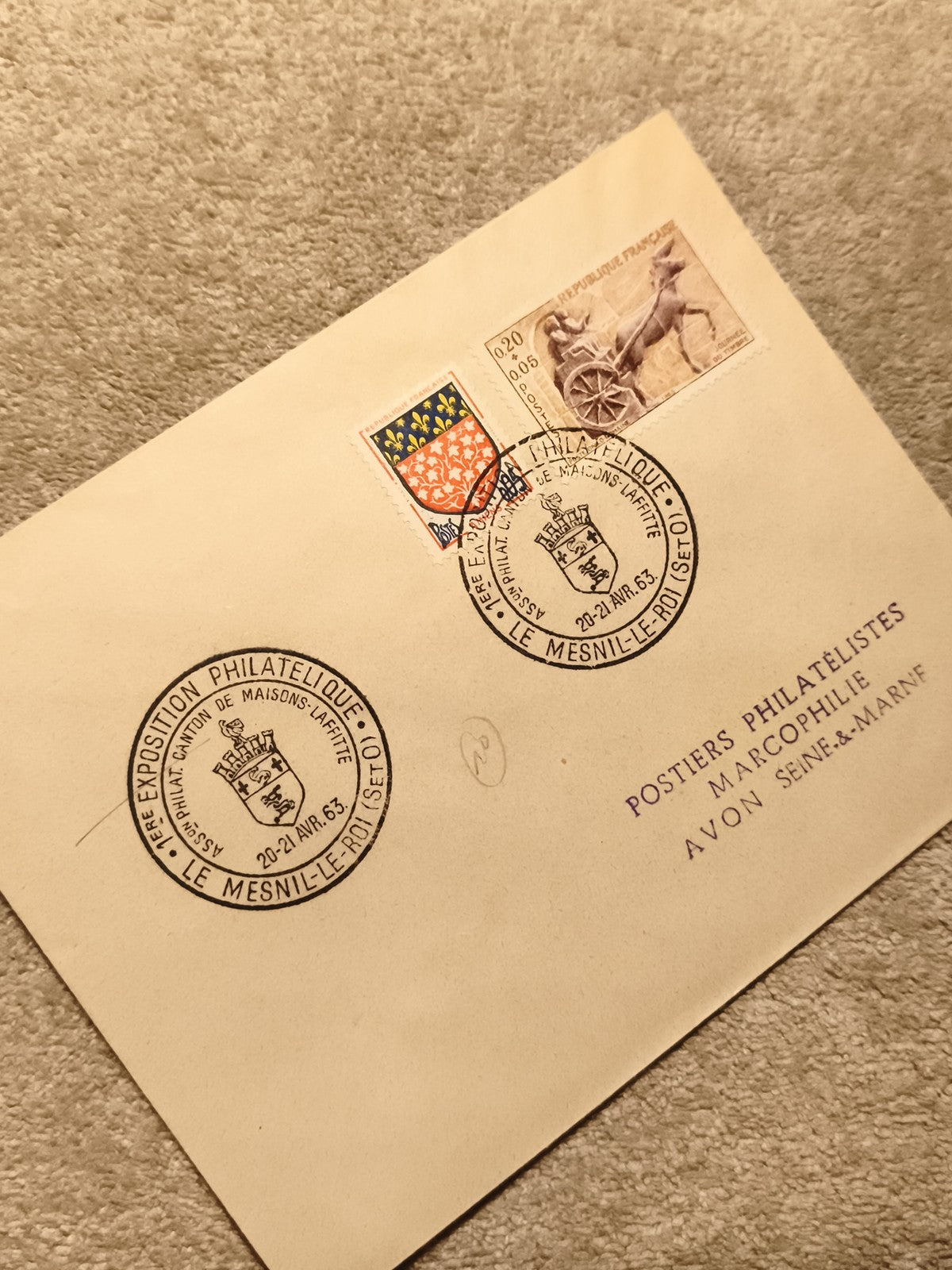 Lettre premier jour Exposition Philatélique 1963 Le Mesnil-le-Roi timbres France