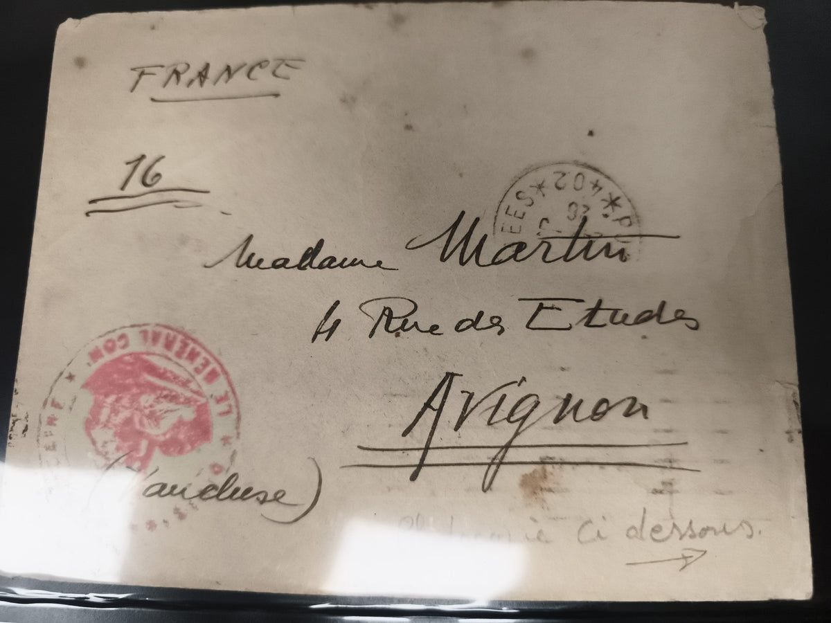 Lettre ancienne oblitérée France Avignon manuscrite timbre rouge philatélie