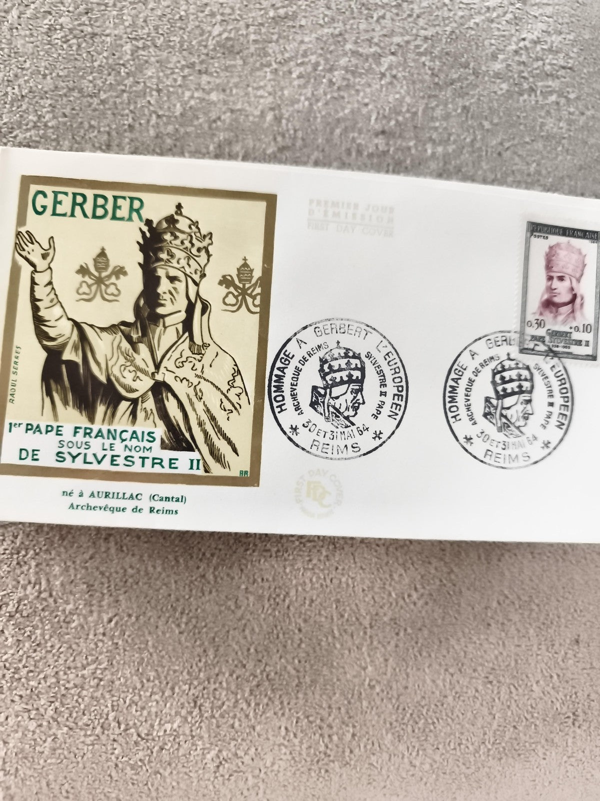 Lettre Premier Jour Sylvestre II Gerbert Reims 1964 FDC philatélie ancien