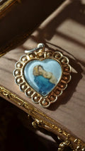Médaille religieuse vintage bronze doré cœur Vierge à l'Enfant ancien