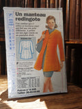 Patron couture manteau redingote vintage années 60, modèle original ancien