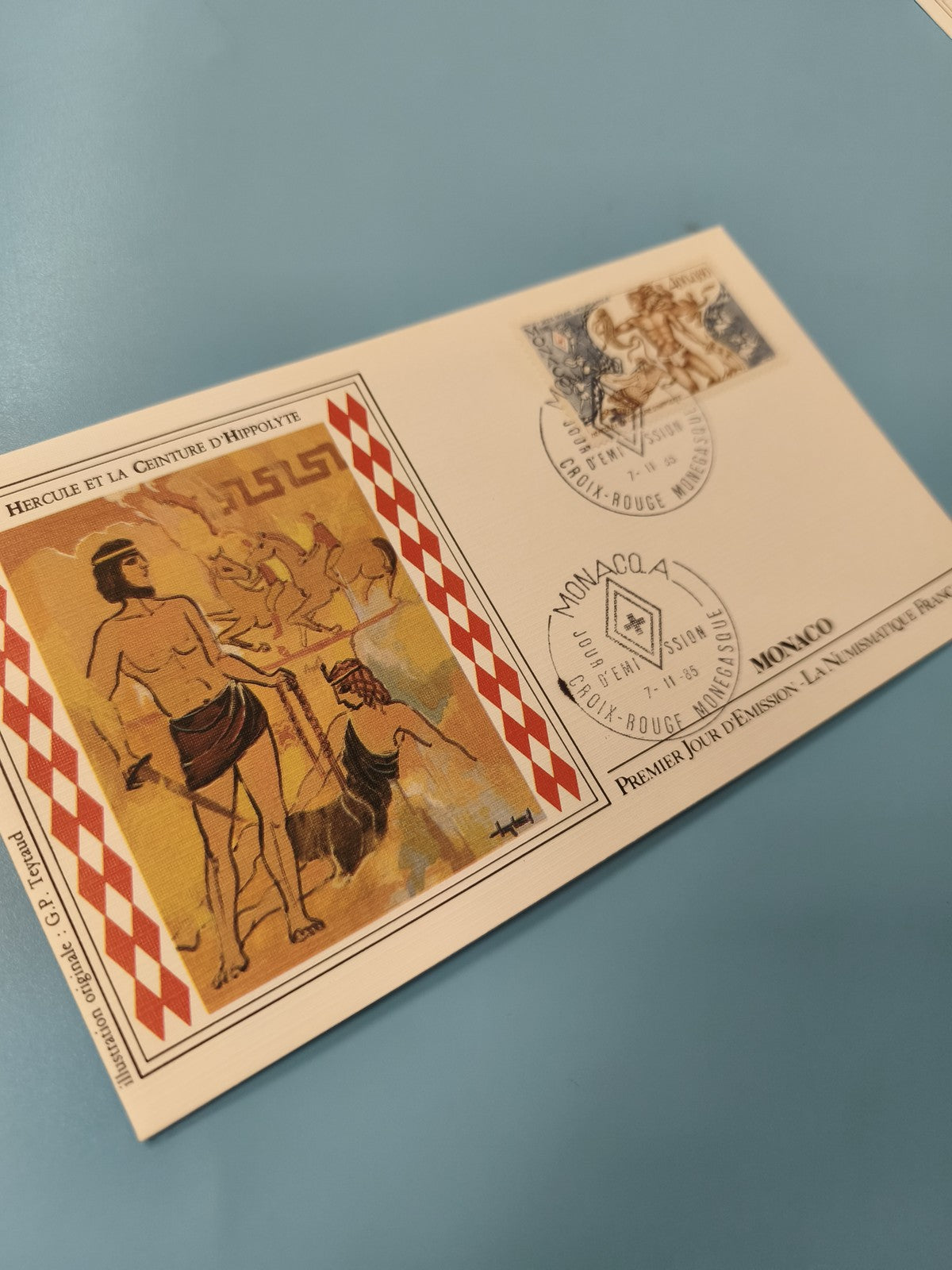 Enveloppe FDC Monaco Hercule et la Ceinture d'Hippolyte timbre Croix-Rouge