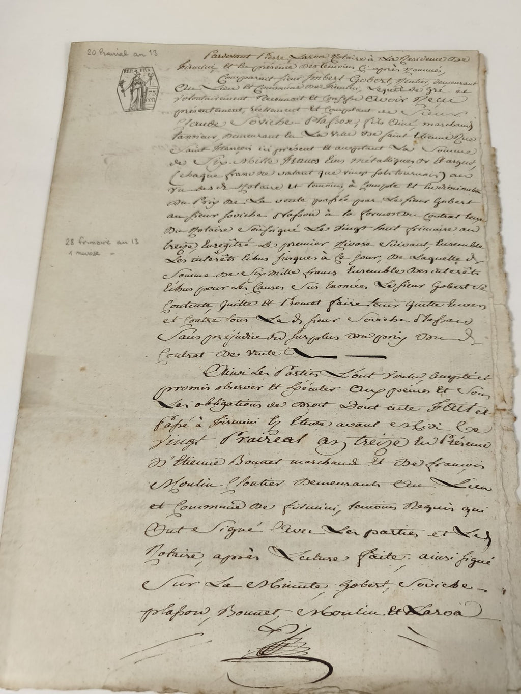 Lettre manuscrite administrative 1813, papier timbré XIXe, cachet fiscal 75 c