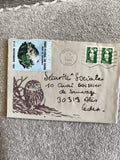 Lettre illustrée chouette 1991 timbres Marianne, cachet Anduze, Parc Floral Pari