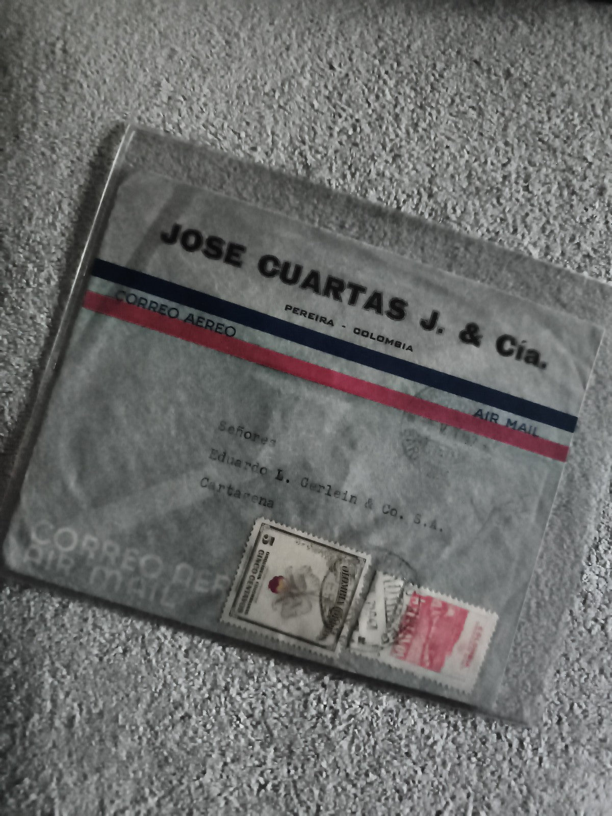 Lettre aérienne Colombie JOSE CUARTAS affranchie timbres airmail philatélie (Ref