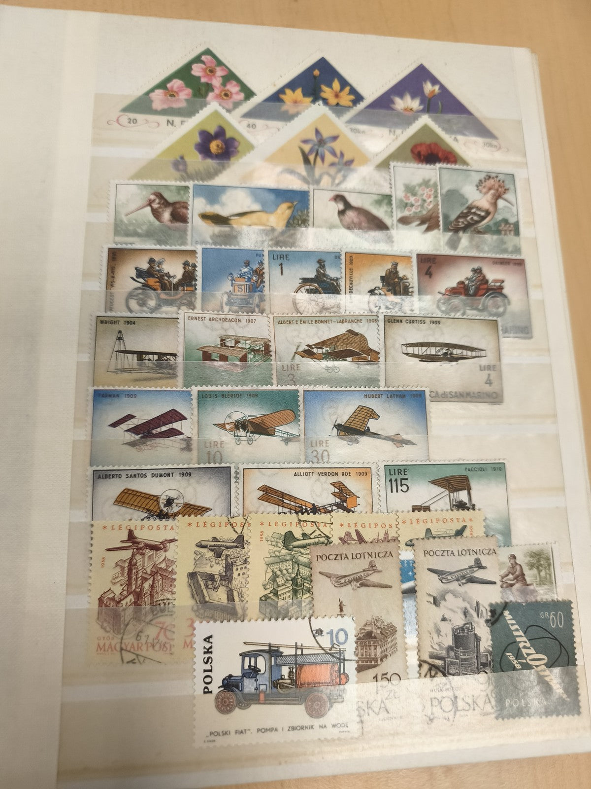 Lot timbres thématiques oiseaux avions fleurs véhicules Europe philatélie