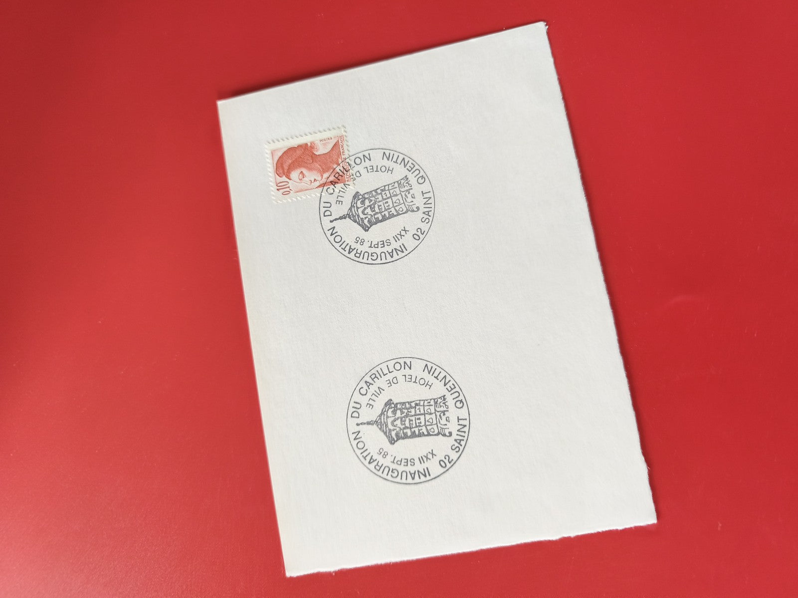 Carte postale philatélie timbre Marianne oblitération Saint-Quentin