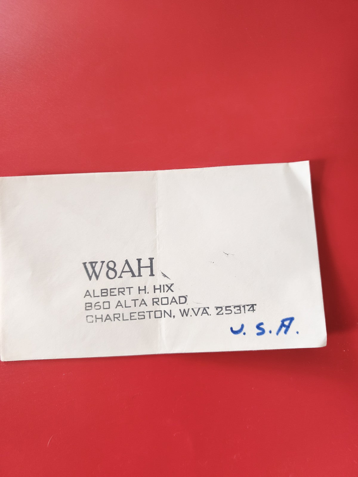 Carte radio QSL W8AH Albert Hix Charleston USA fond blanc radioamateur
