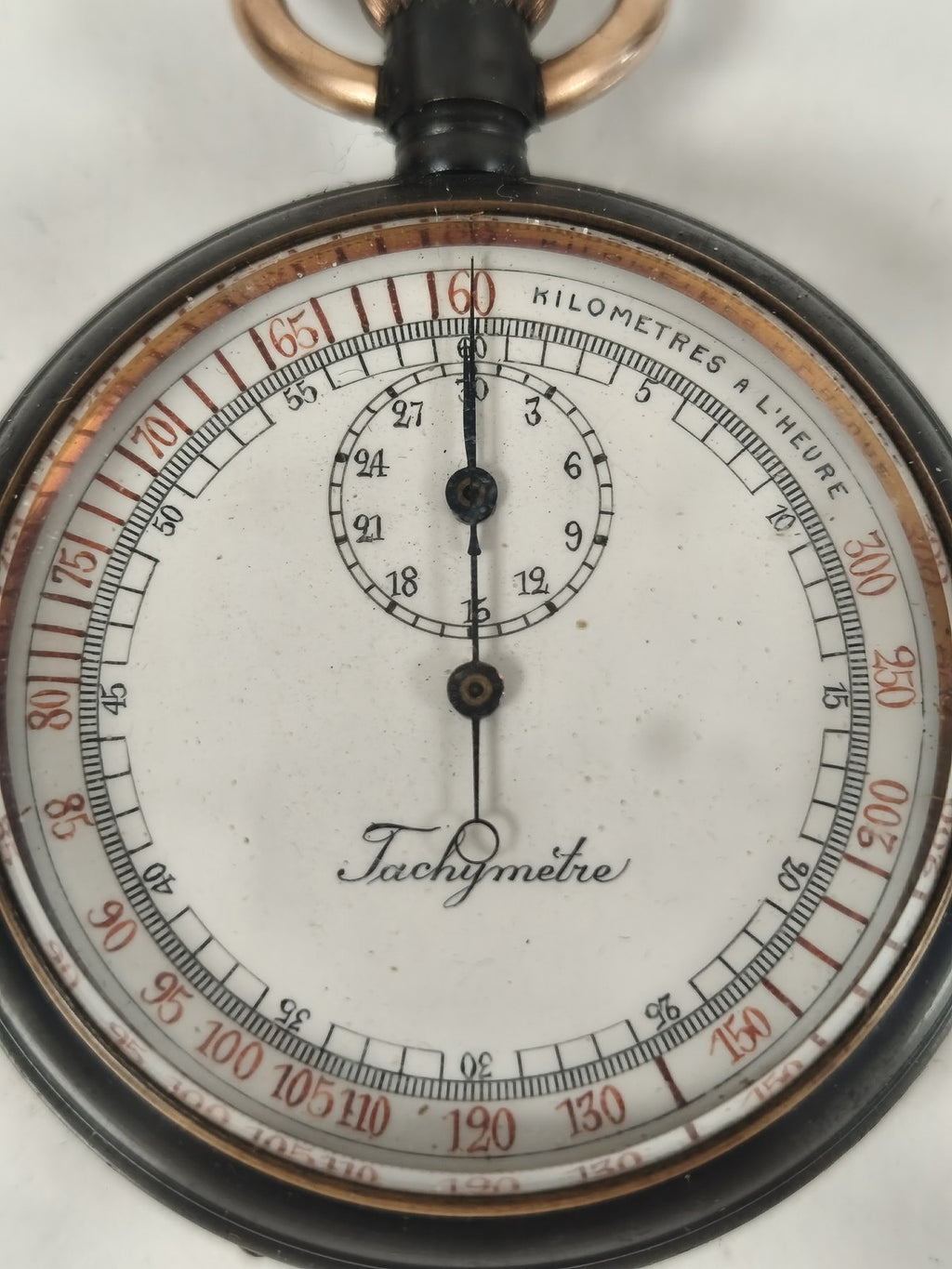 Ancien chronomètre tachymètre à main vintage, cadran blanc, collection
