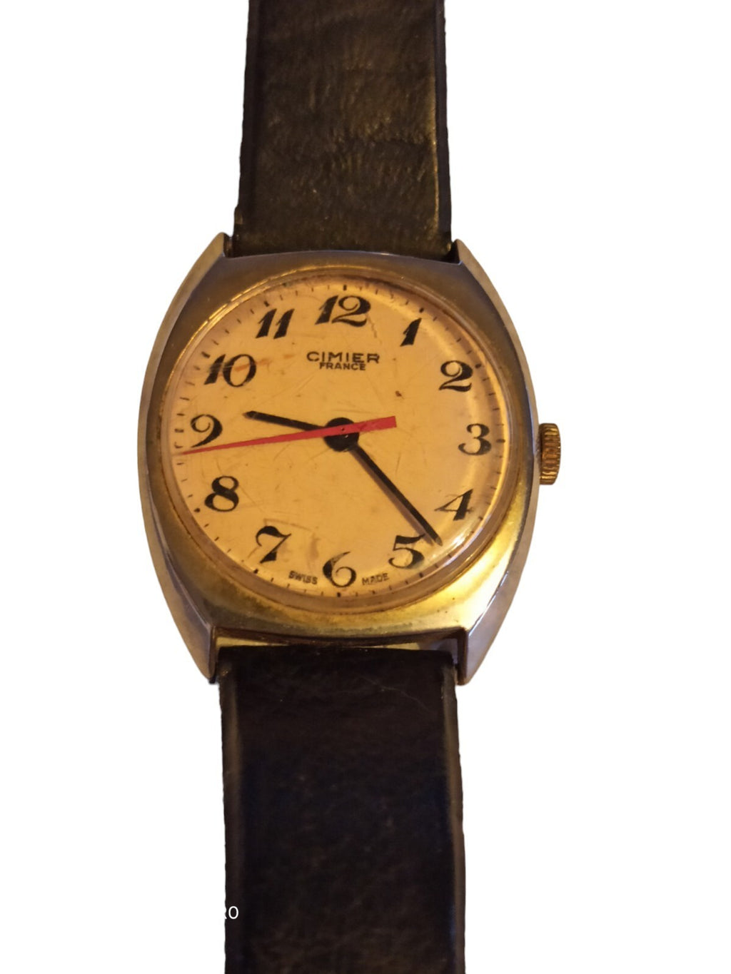 Montre vintage Cimier mécanique France cadran doré bracelet noir rétro