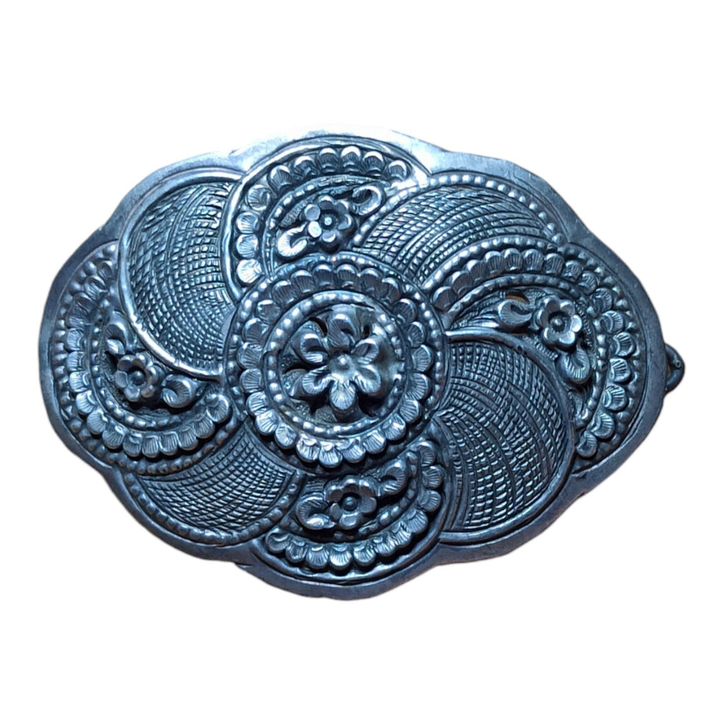 Barrette vintage strass argentée, motif floral, Made in France, accessoire cheve