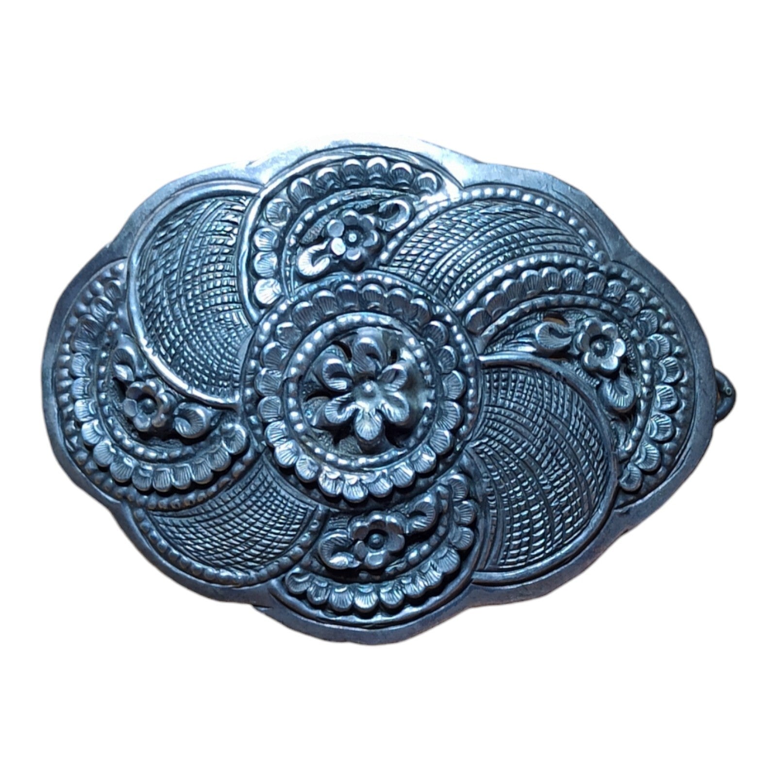 Barrette vintage strass argentée, motif floral, Made in France, accessoire cheve