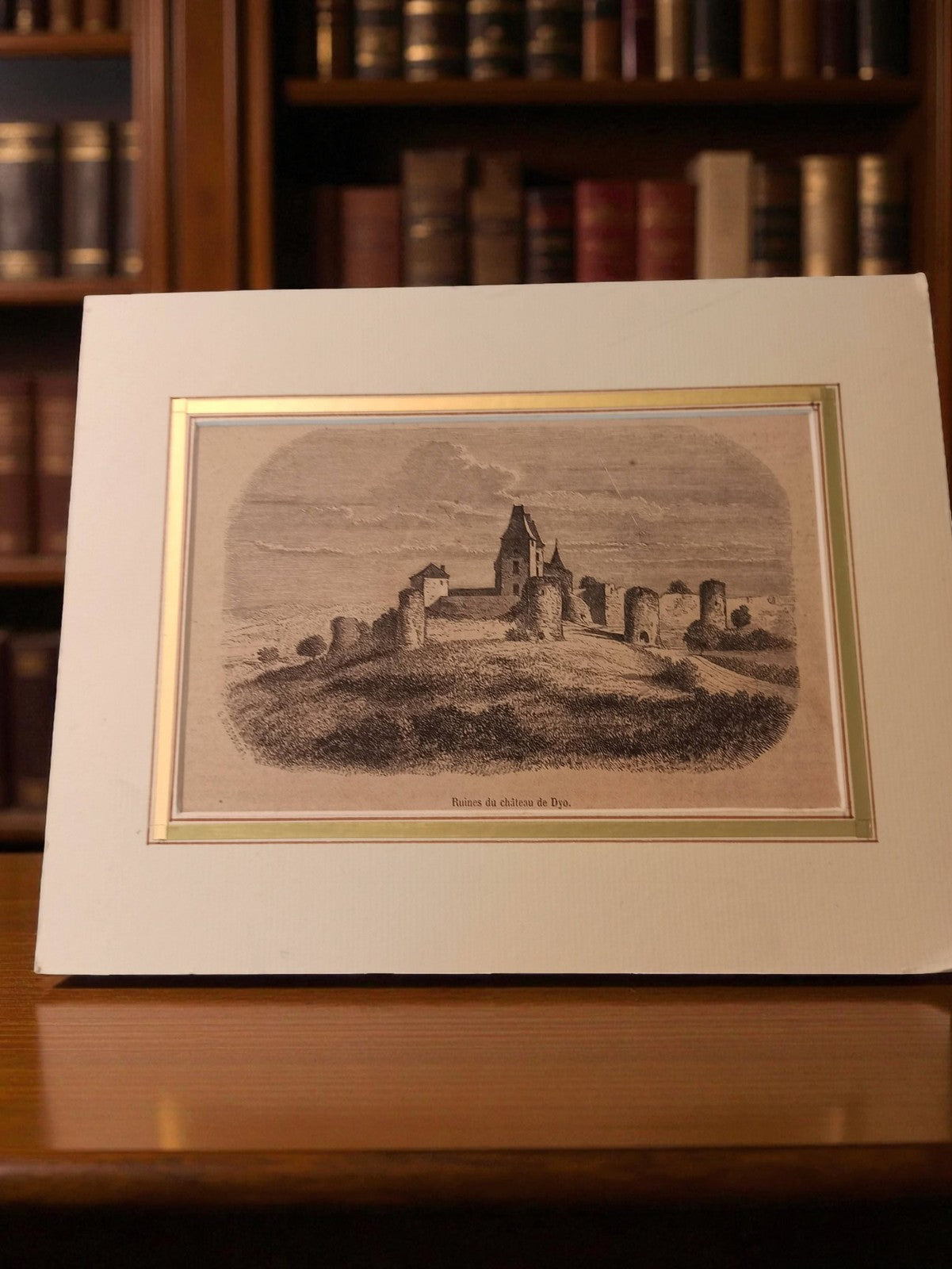 Gravure ancienne Ruines château de Dyo art rétro vintage déco encadrée