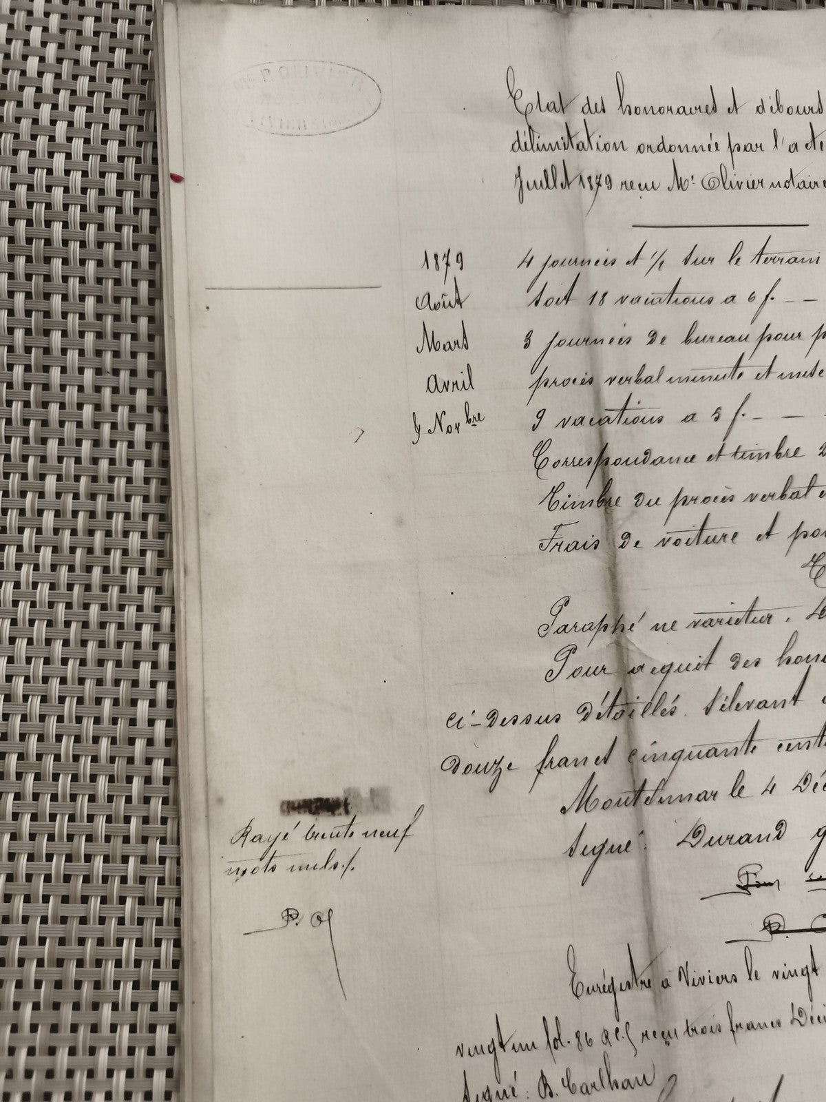 Document manuscrit ancien 1881 notaire Viviers Ardèche tampon encre