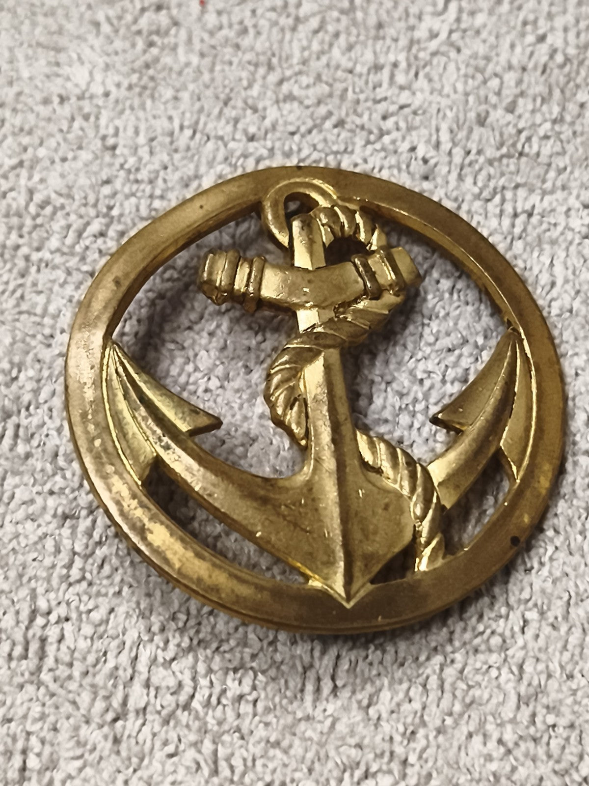 Insigne ancien ancre marine dorée, badge militaire vintage marin