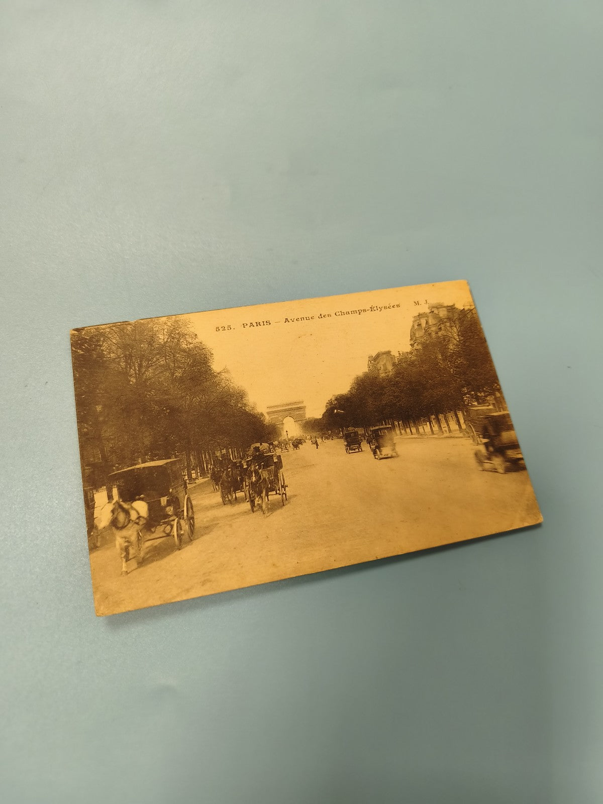 Ancienne carte postale animée Paris Champs-Élysées Arc de Triomphe rétro (Ref 1)