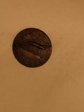 Médaille ronde aspect bronze relief, motif paysage, inscription FLESS