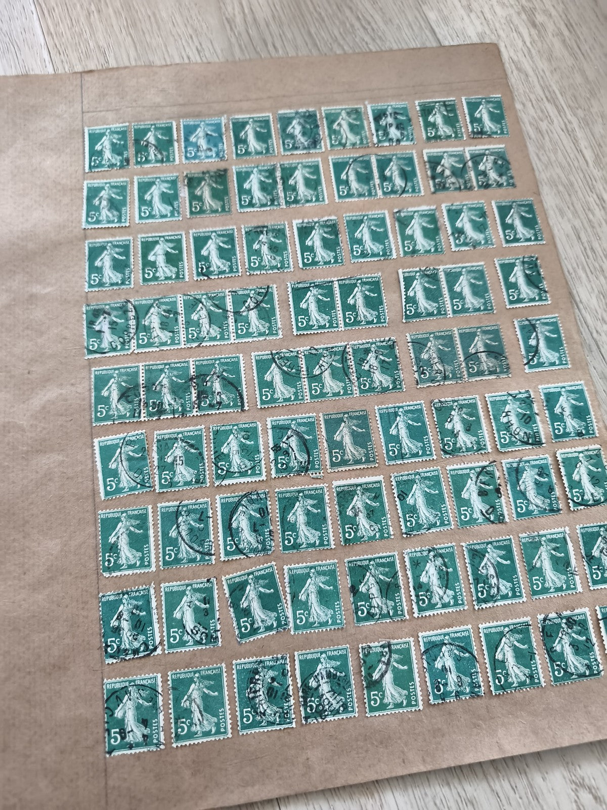 Gros lot timbres anciens Marianne 5c verts, étude philatélie, oblitérés France