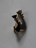 Broche vintage chats duo doré noir pailleté, bijou fantaisie rétro