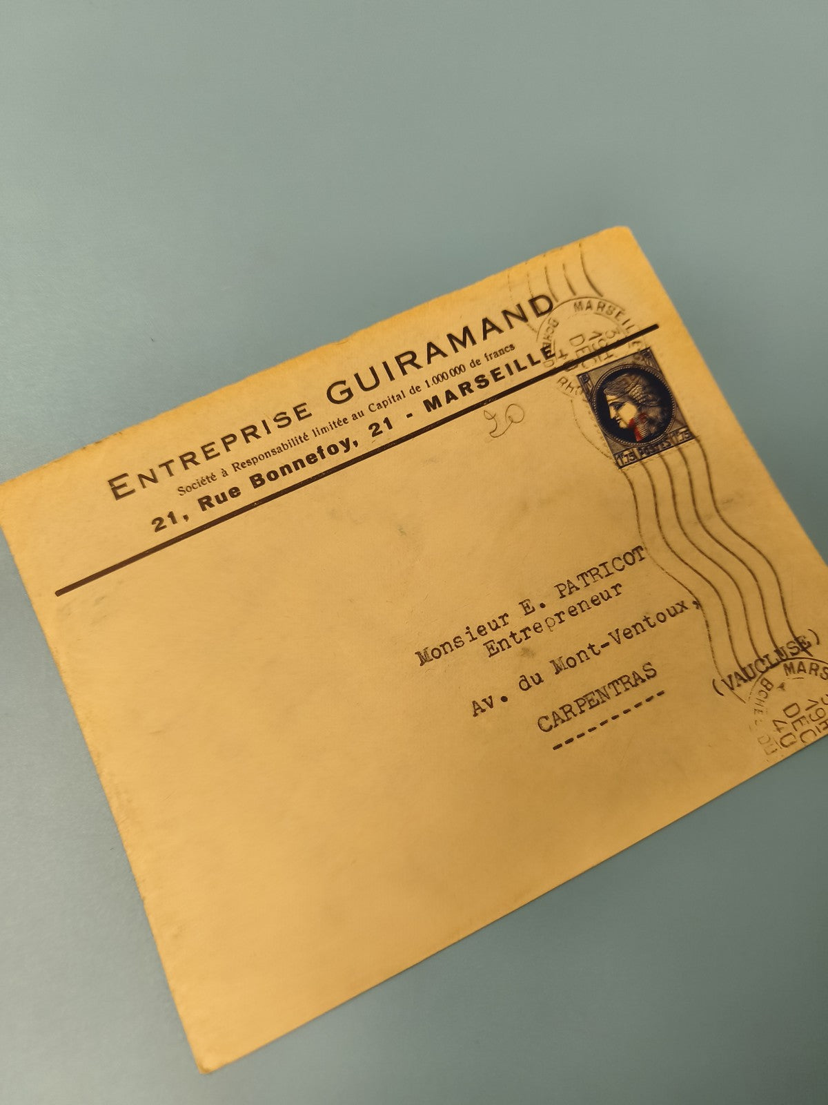 Ancienne enveloppe philatélie Marseille timbre Marianne entreprise Guiramand
