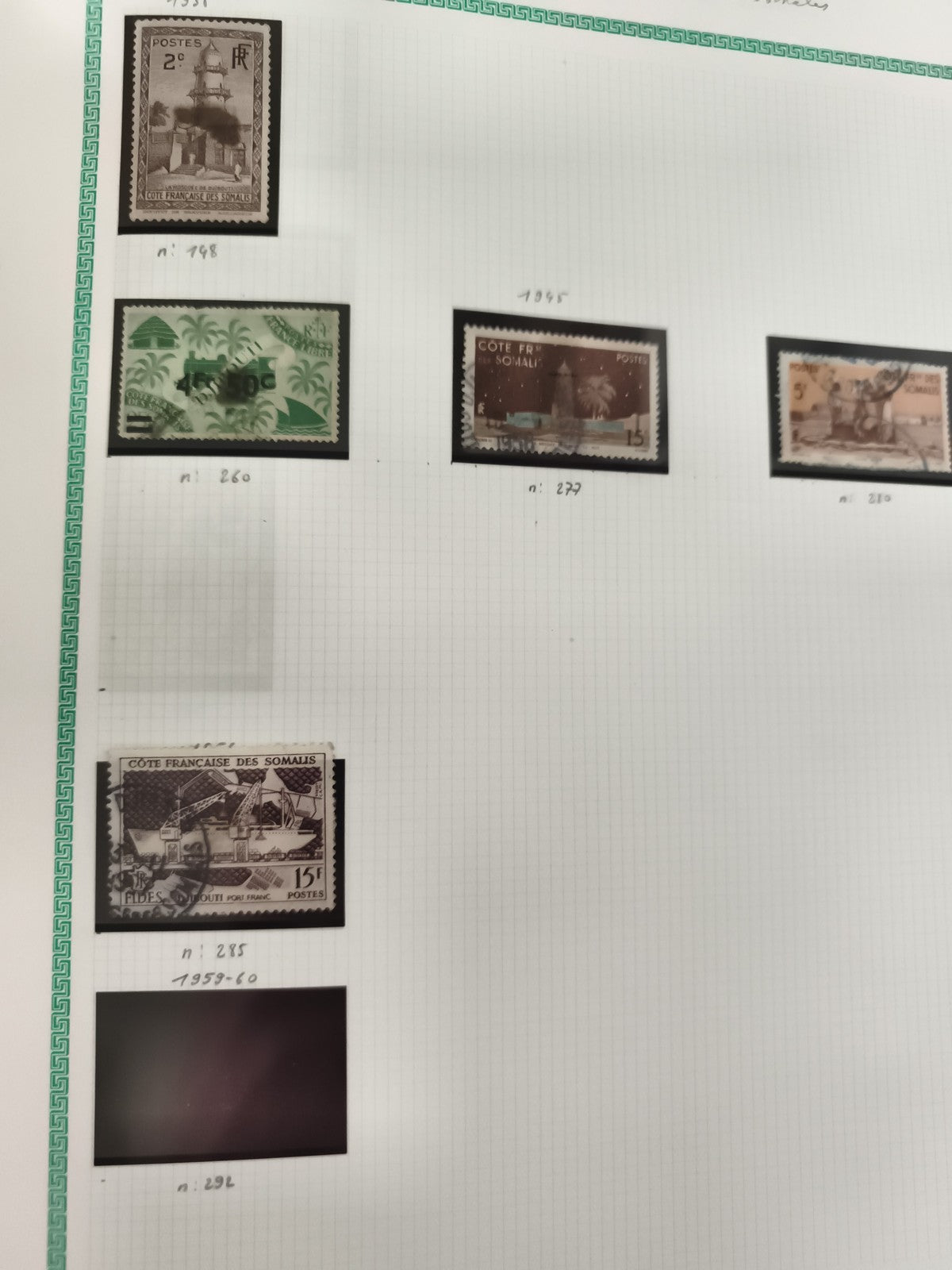 Timbres Cote Française des Somalis oblitérés années 1950-60 x5 philatélie