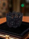 Bracelet manchette rétro ajouré noir, bijou vintage large en métal