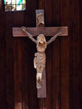 Croix ancienne Jésus bois, Christ sculpté, bras amovibles, crucifix mural