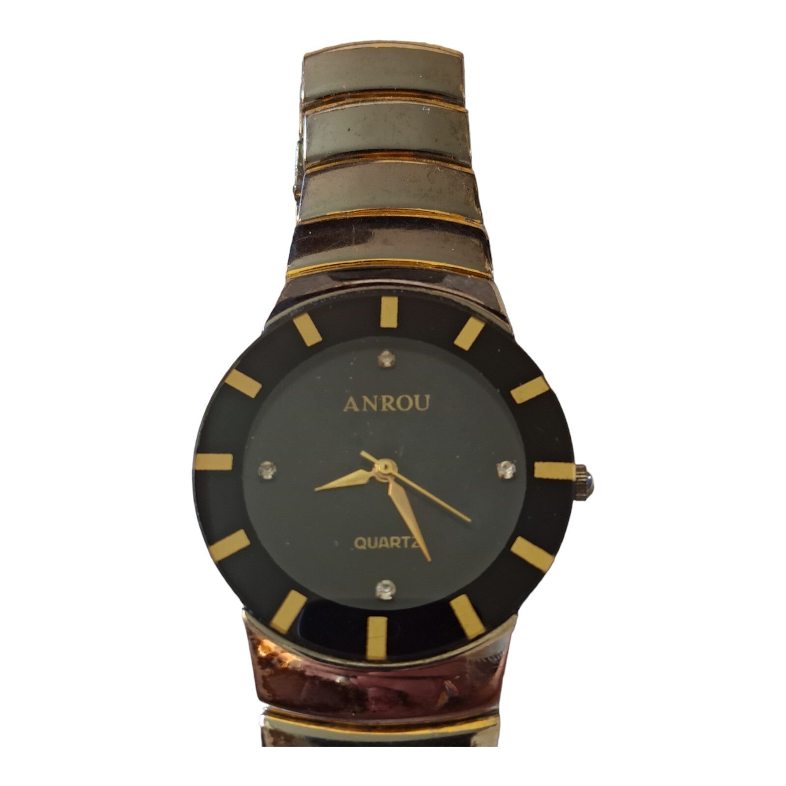 Montre femme ANROU quartz élégante, cadran noir doré, pile incluse