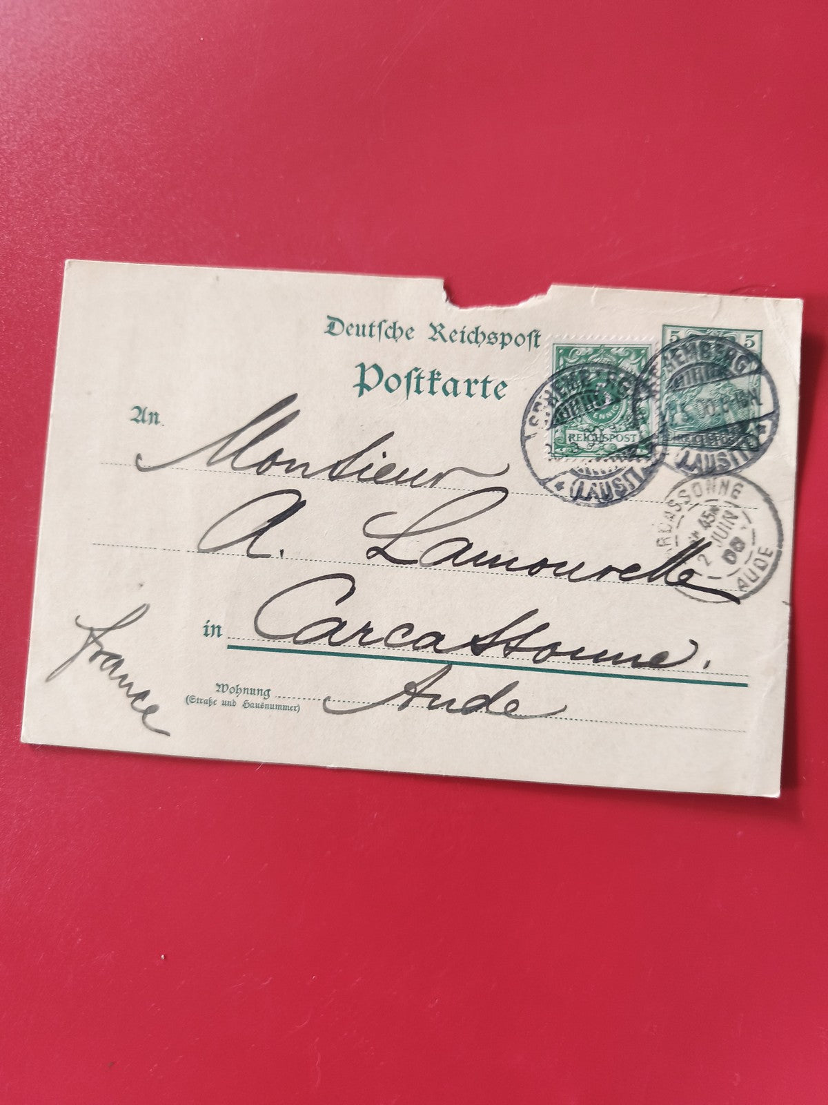 Carte postale philatélie Deutsche Reichspost affranchie, cachets visibles