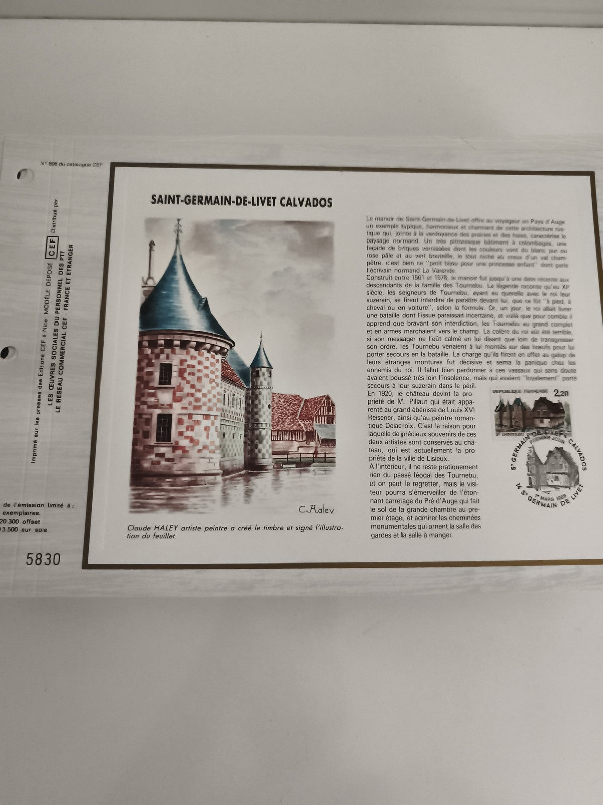 Feuillet CEF Saint-Germain-de-Livet Calvados philatélie illustré Haley