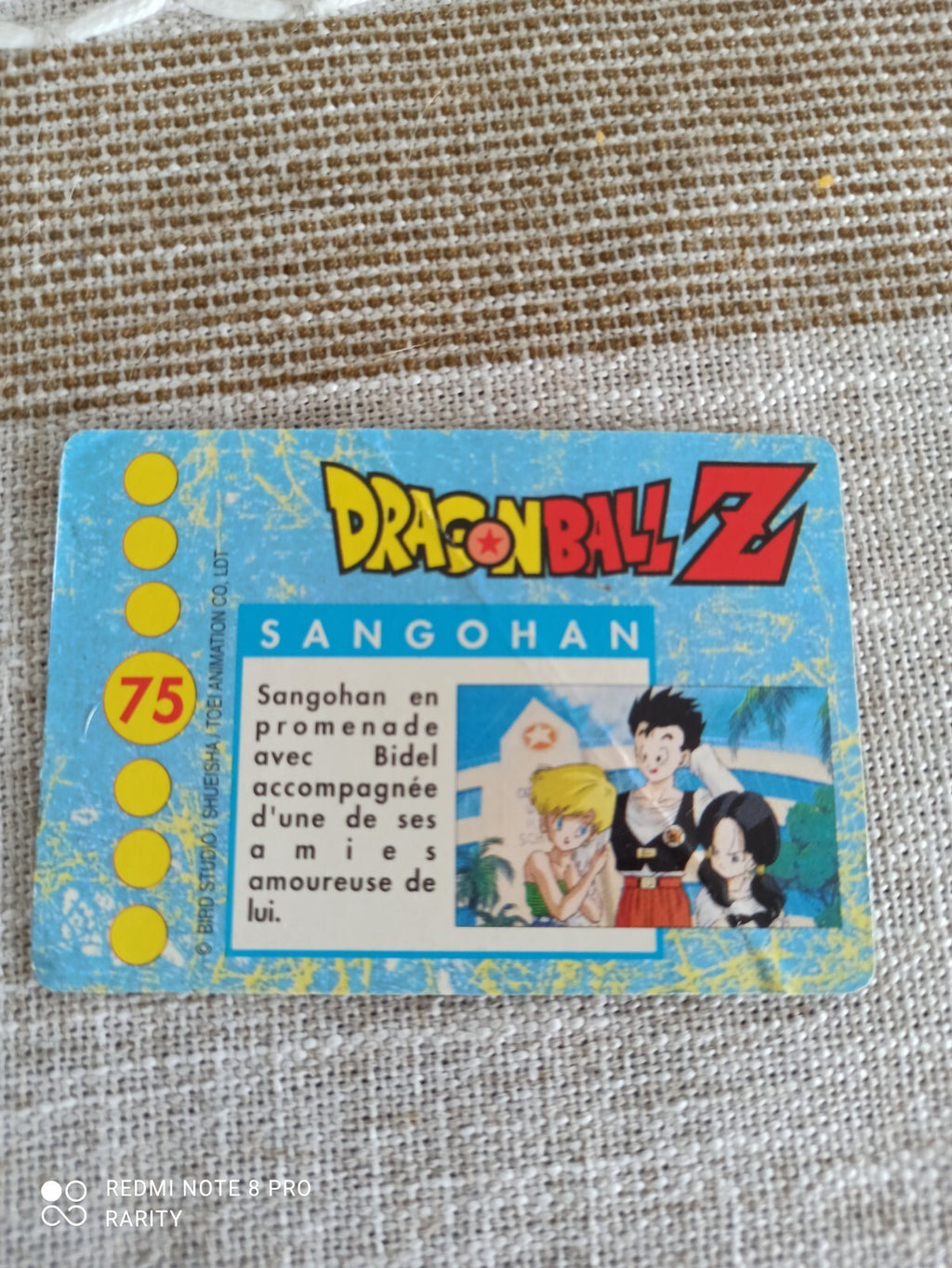 Carte Dragon Ball Z vintage rare, Gohan Videl lycée, anime DBZ années 90