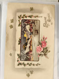 Carte postale ancienne Bonne Année hiver roses trèfles illustration début 1900