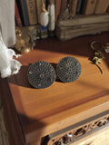 Boucles d’oreilles vintage rondes, style rétro, finition noir et argenté, paire