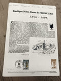 Feuillet philatélique Basilique Fourvière 1896-1996 Lyon La Poste timbres