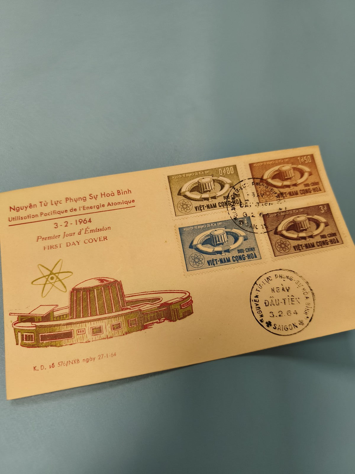 Ancienne enveloppe FDC Vietnam 1964 énergie atomique timbres premier jour