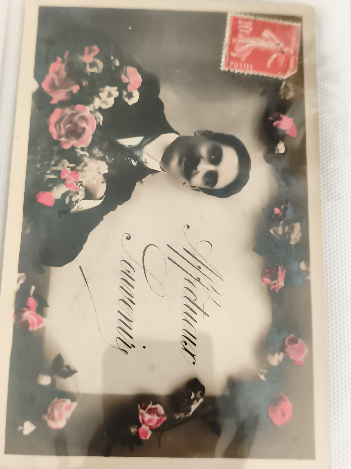 Carte postale ancienne Meilleurs Souvenirs fleurs roses CPA vintage début XXe