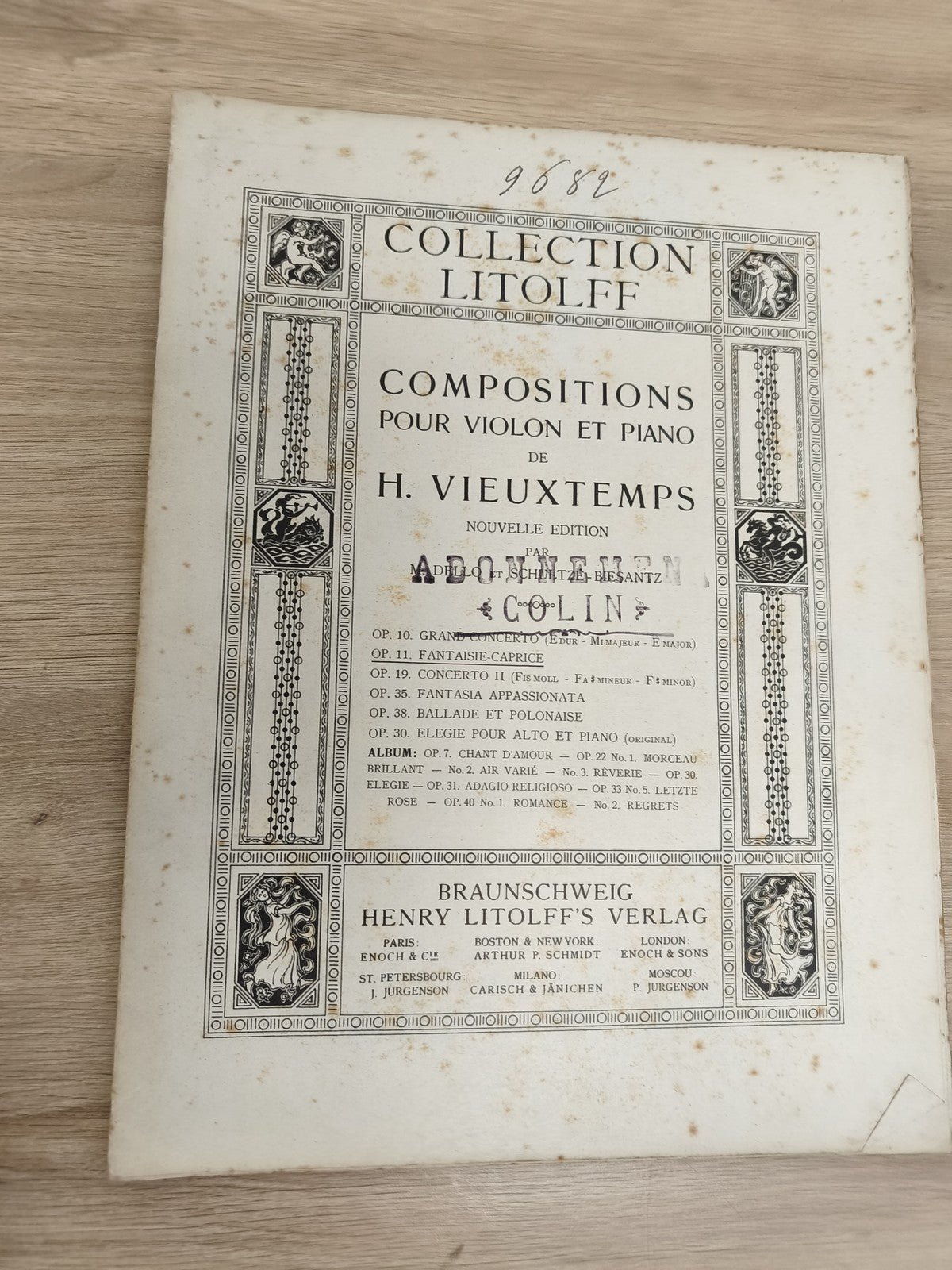 Ancien livre partitions violon piano Litolff Vieuxtemps Collection décoré