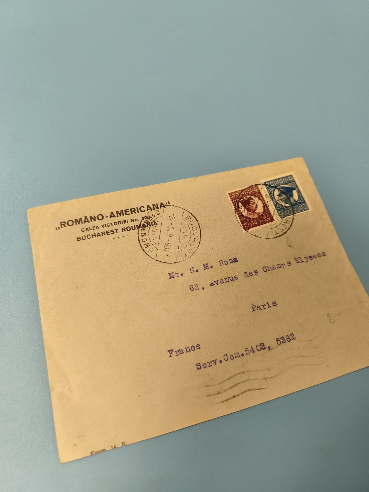 Ancienne enveloppe philatélie Roumanie vers France timbres oblitérés vintage