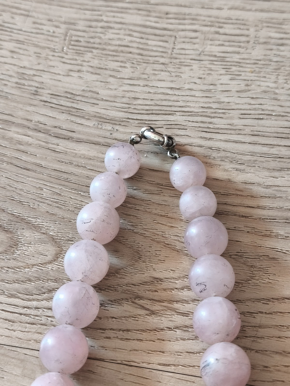 Collier ancien vintage en quartz rose, pierres naturelles, gros bijou rétro femm