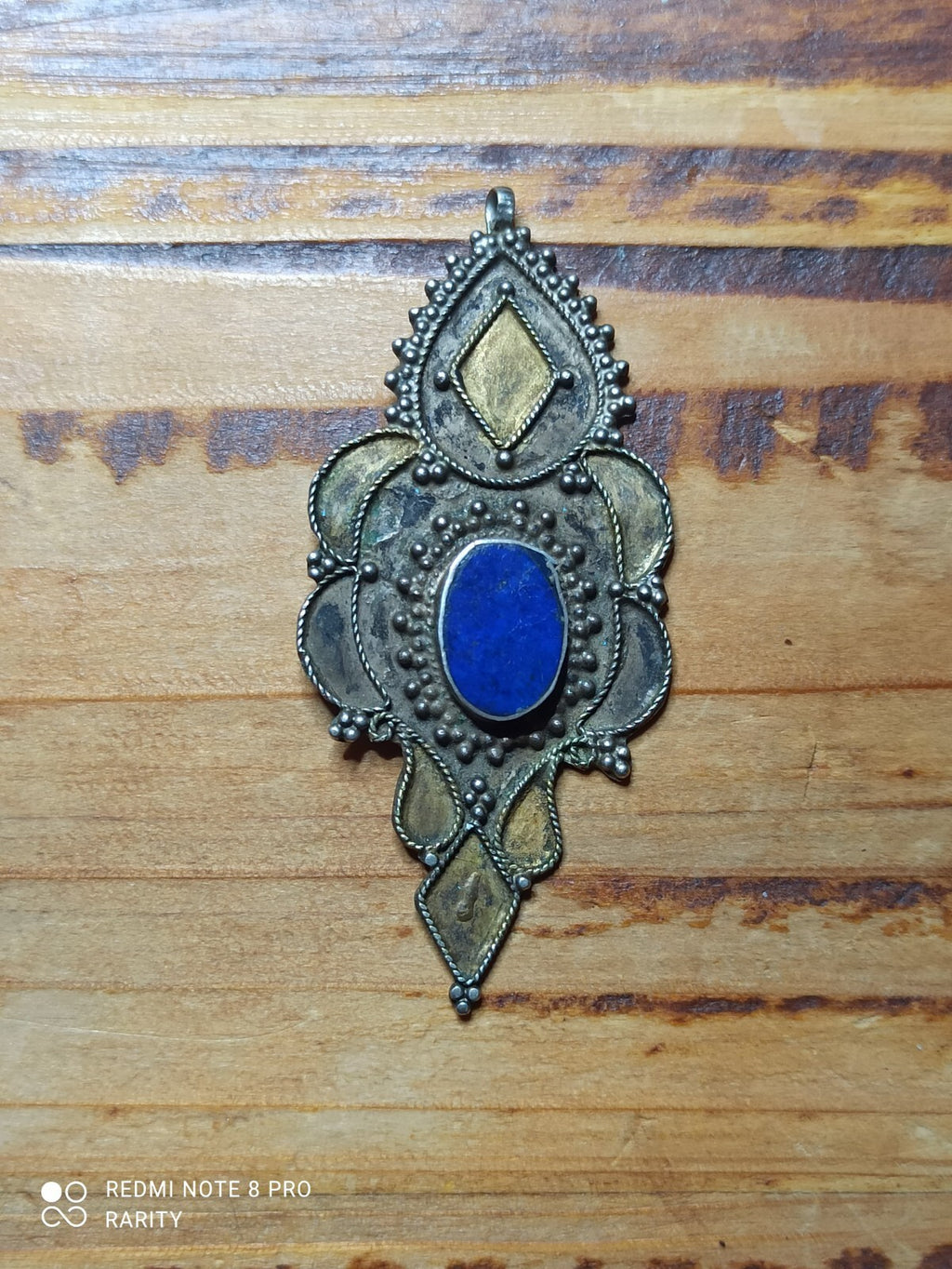 Pendentif afghan lapis lazuli, argent, laiton, bijou ethnique oriental