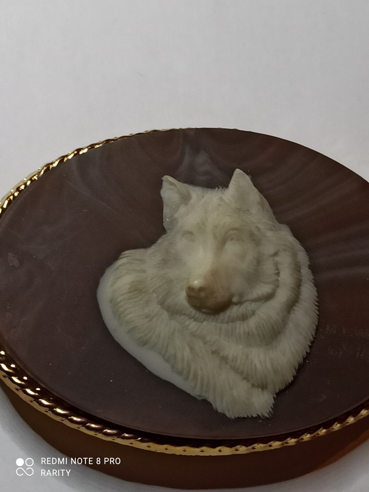 Boucle de ceinture Incolay Stone loup blanc camée, artisanat décor animalier