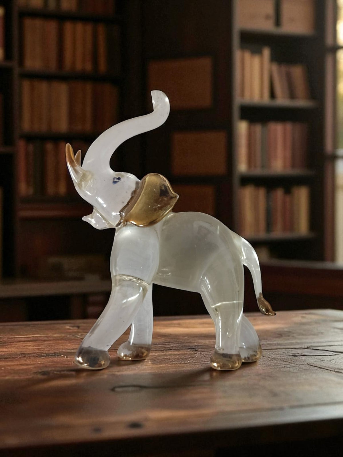 Éléphant décoratif vintage en cristal, statuette ancienne, finition dorée
