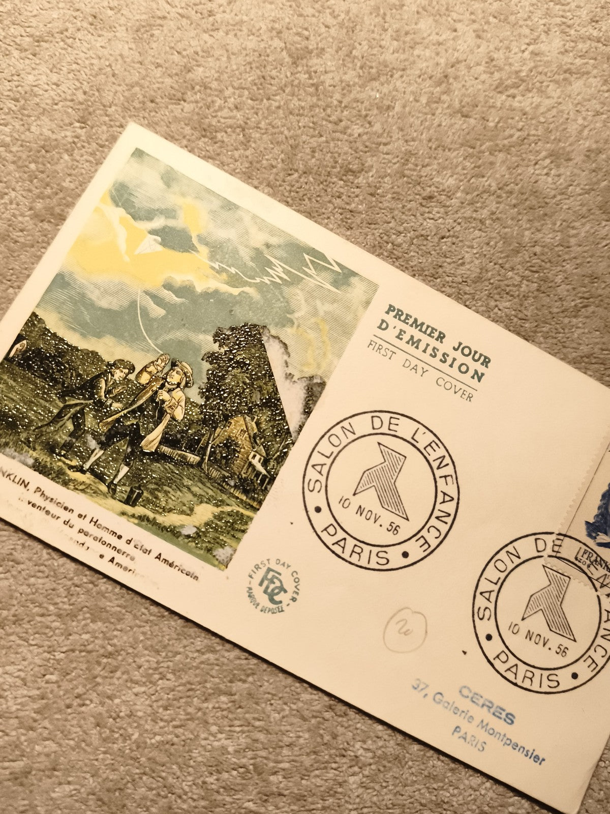 Lettre Premier Jour d’Émission 1956 Salon de l’Enfance Paris Franklin FDC Philat
