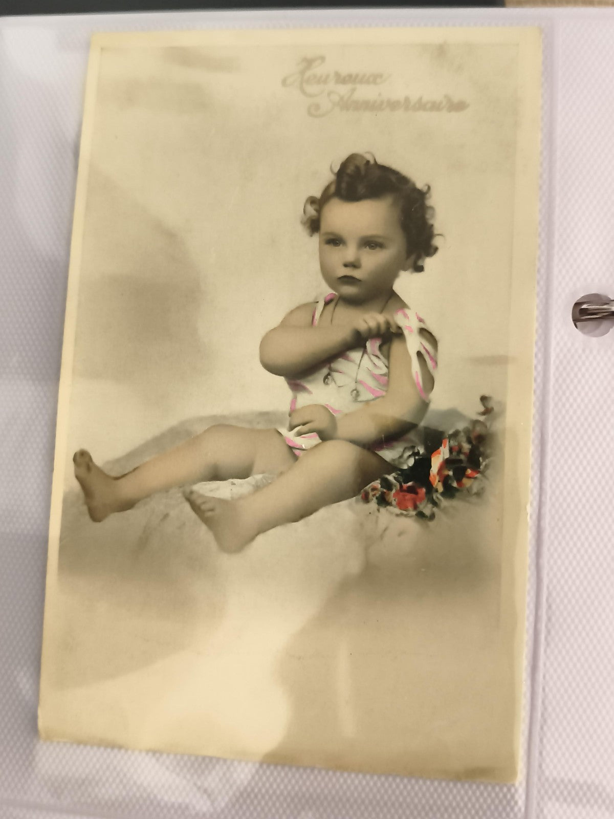 Carte postale ancienne Heureux Anniversaire fillette colorisée rétro
