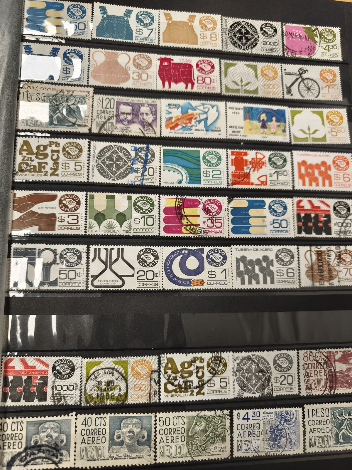 Lot de timbres Mexique multicolores motifs variés (support non inclus)