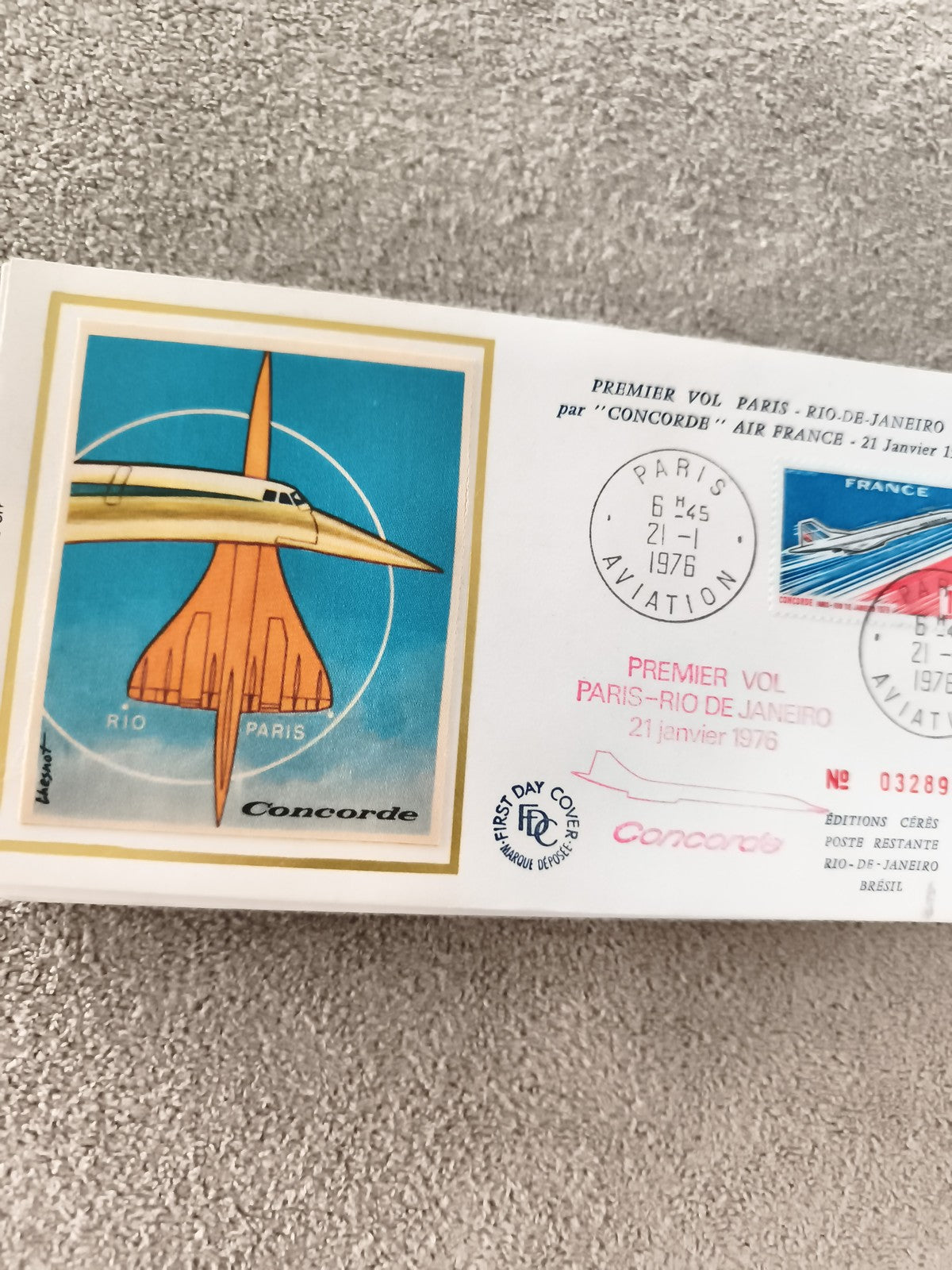Lettre Premier Jour Concorde Paris Rio 1976 Air France aviation ancien philatéli